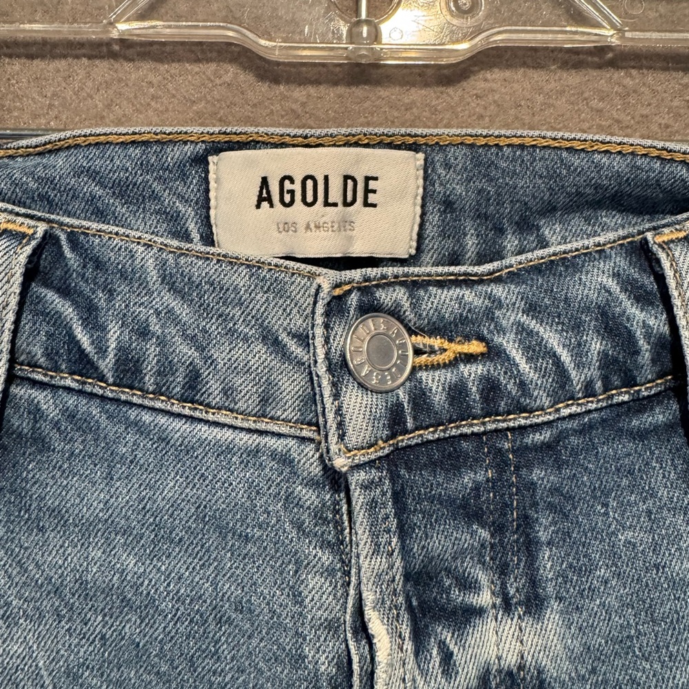 Agolde Light Wash Straight Leg Jeans with Raw Hem - Picture 2 of 8